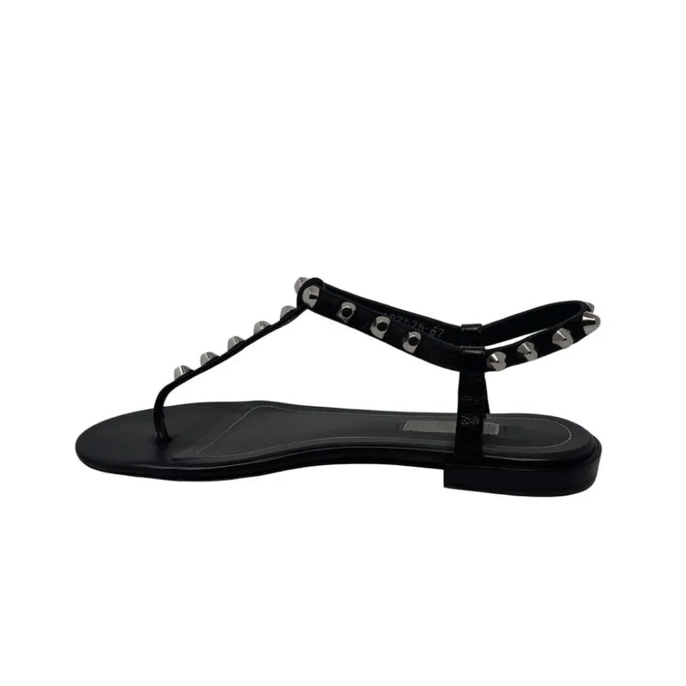 Balenciaga Paris Moto Stud Ankle T Strap thong Sandals Black Leather 36.5 6.5 - Picture 2 of 13